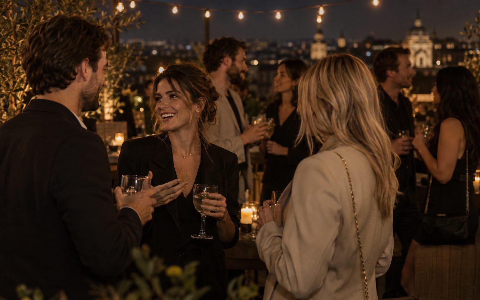 Afterwork de networking : des professionnels discutent un verre à la main